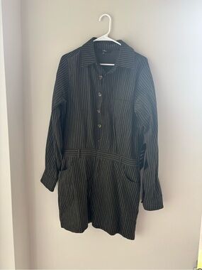 Lulu's Black Pinstripe Long Sleeve Shirt Dress